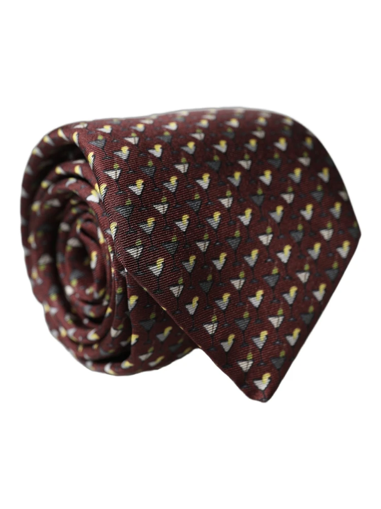 Burgundy Geometric Silk Adjustable Men Tied Necktie Tie