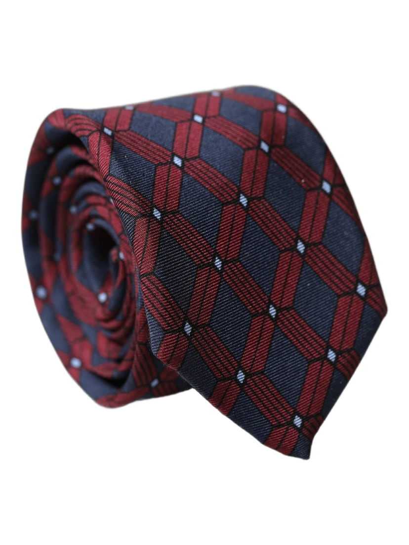 Blue Red Patterned 100% Silk Adjustable Men Necktie Tie