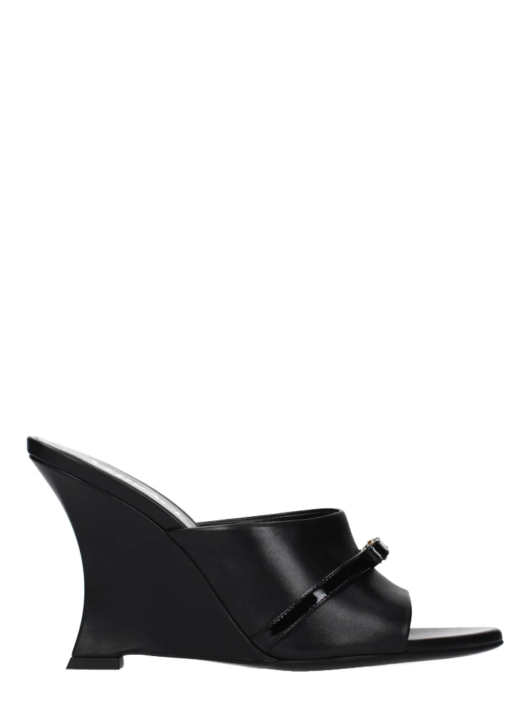Black Leather Wedge Sandals