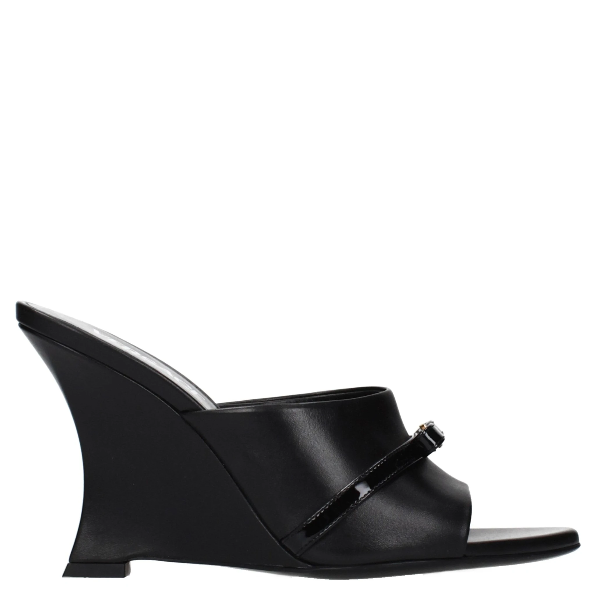 Black Leather Wedge Sandals