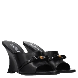 Black Leather Wedge Sandals