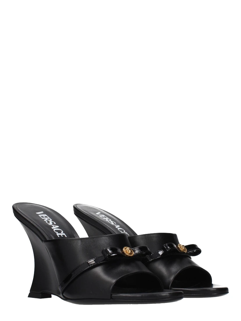 Black Leather Wedge Sandals