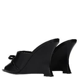 Black Leather Wedge Sandals
