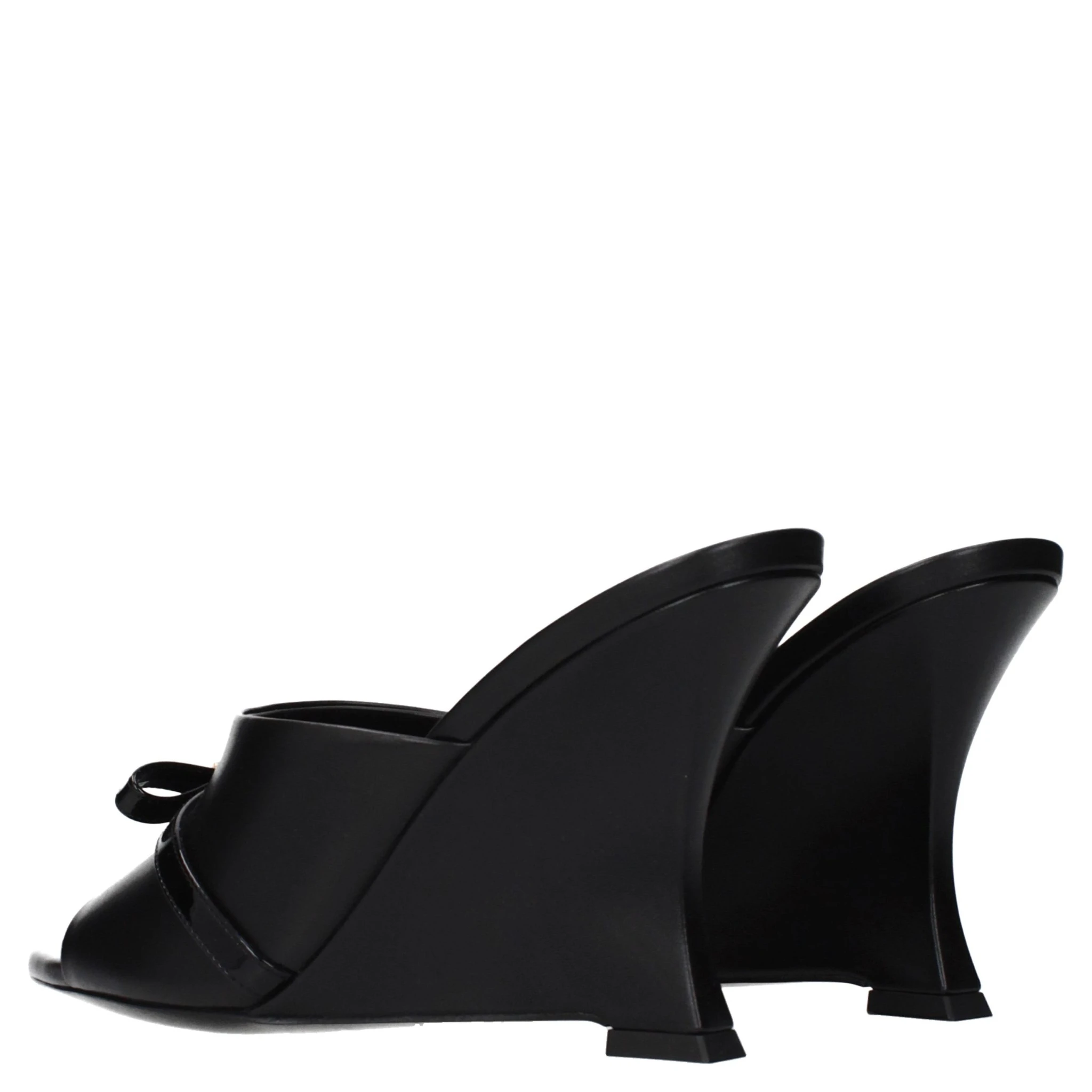 Black Leather Wedge Sandals