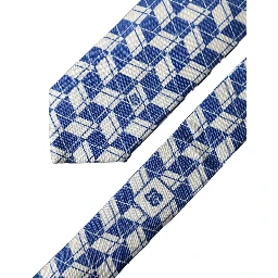 Blue White Geometric Silk Adjustable Men Tied Necktie Tie