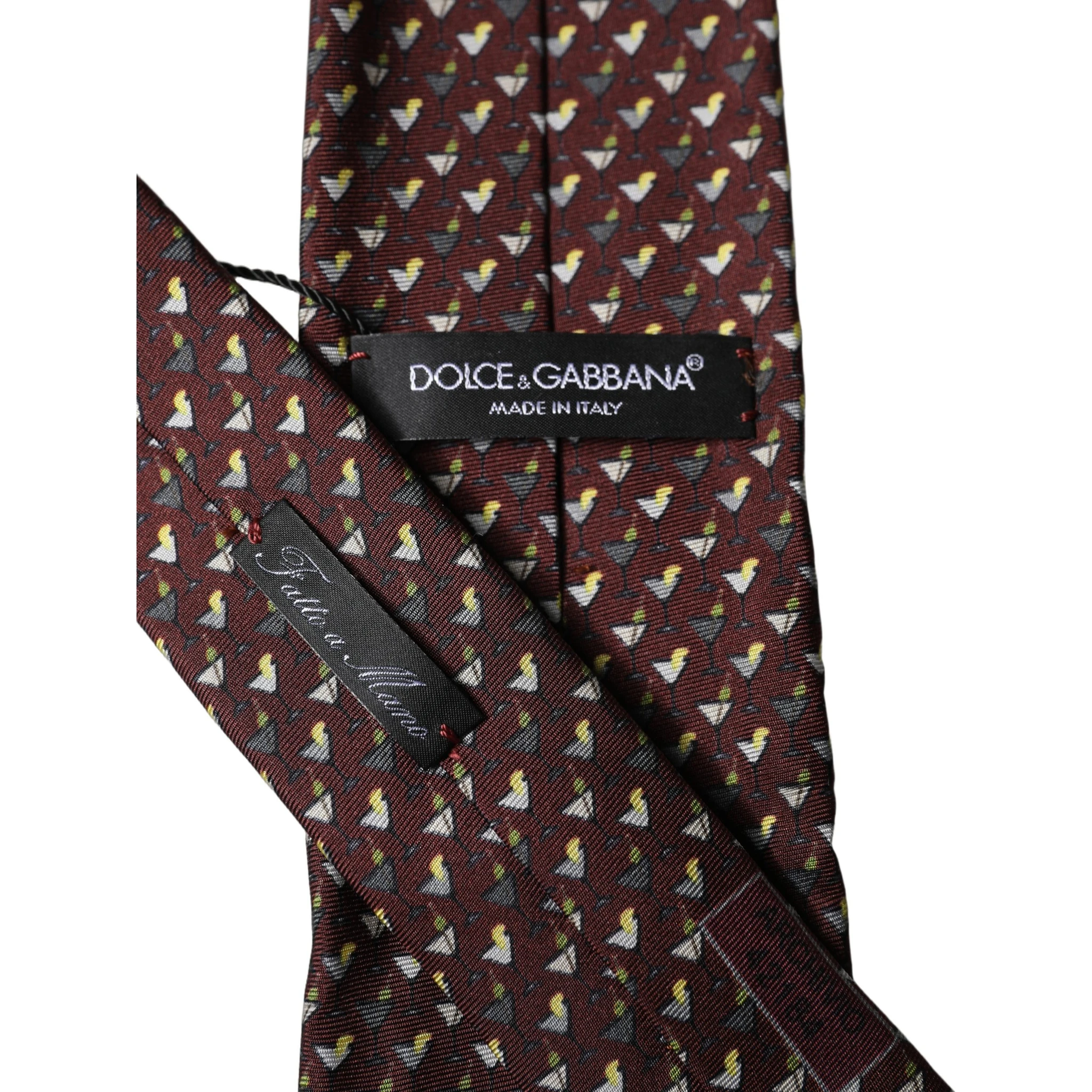 Burgundy Geometric Silk Adjustable Men Tied Necktie Tie
