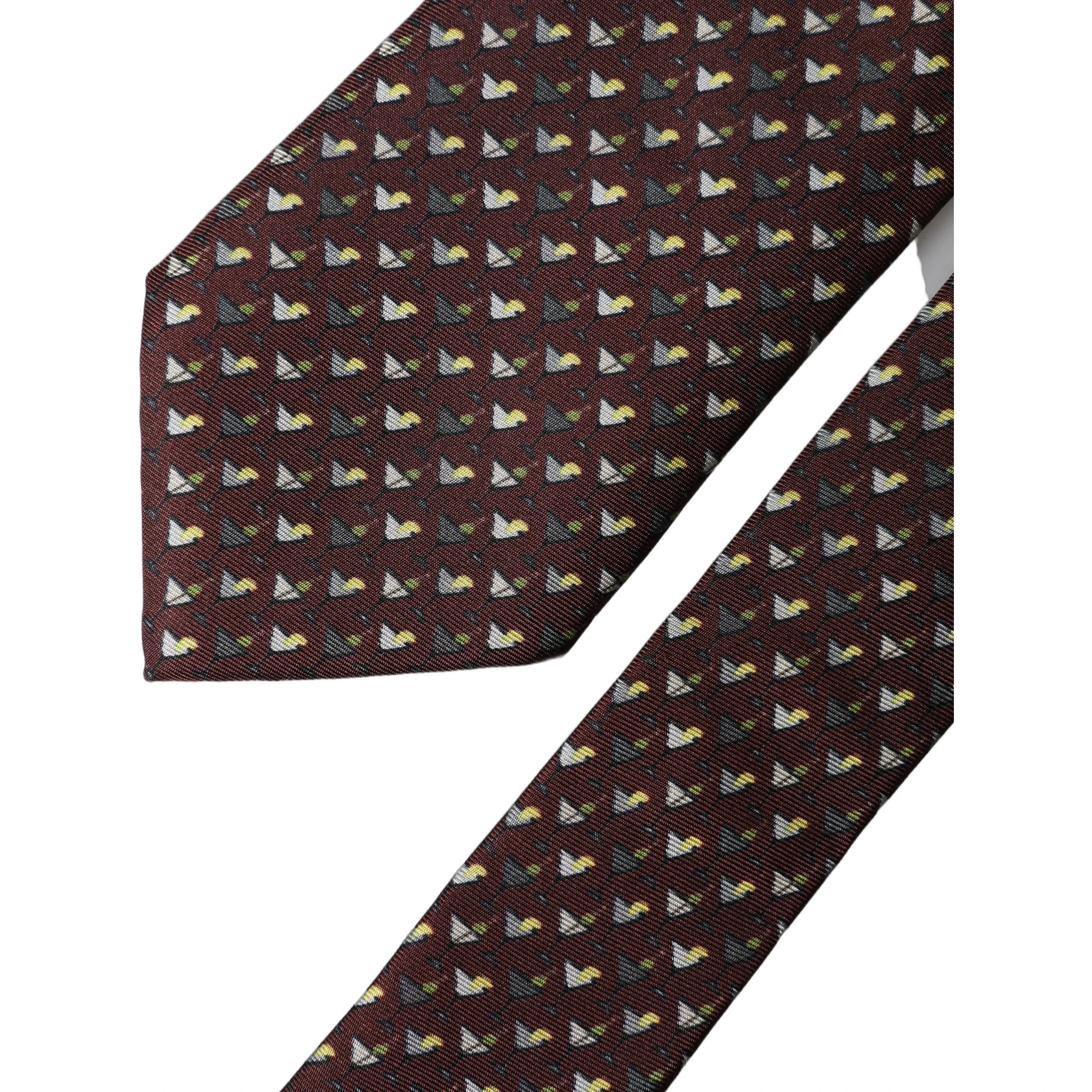 Burgundy Geometric Silk Adjustable Men Tied Necktie Tie