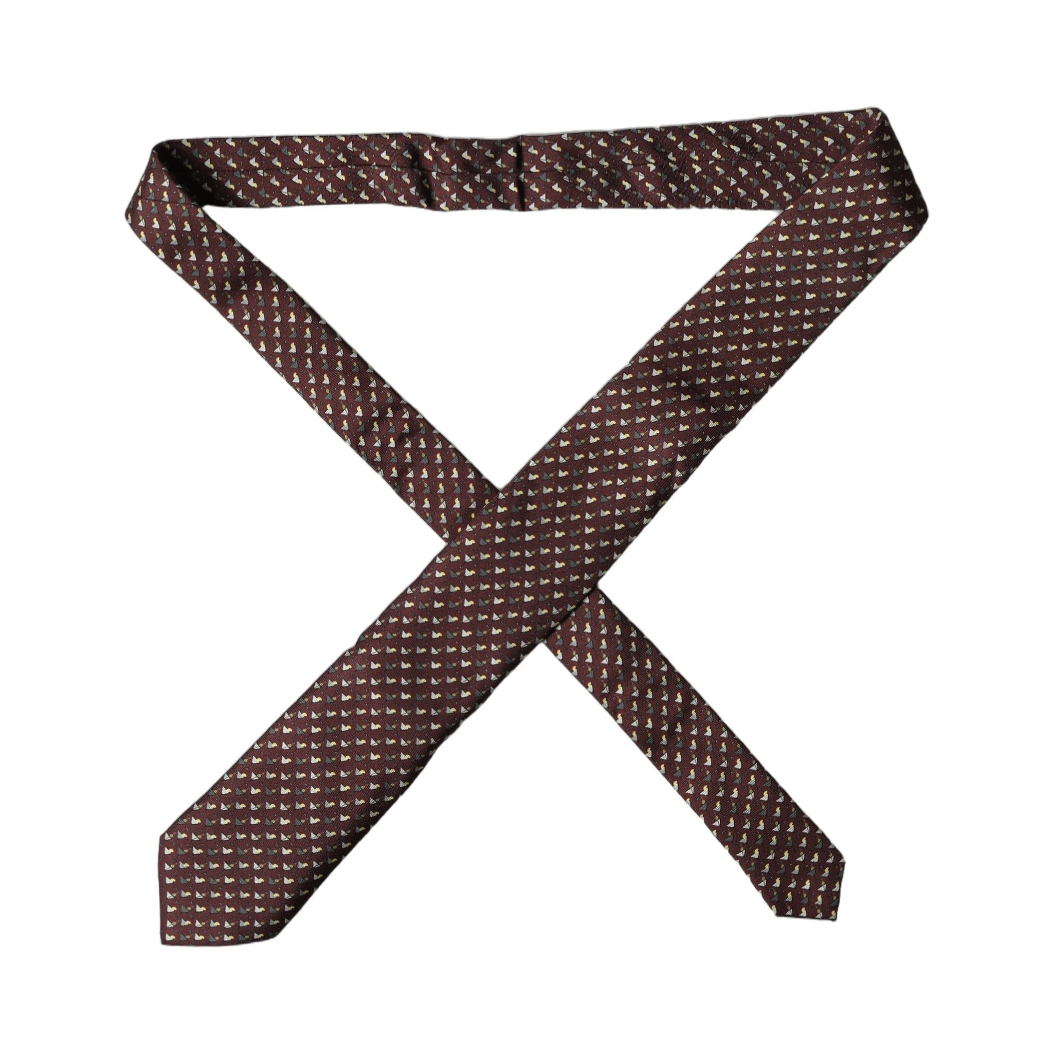 Burgundy Geometric Silk Adjustable Men Tied Necktie Tie