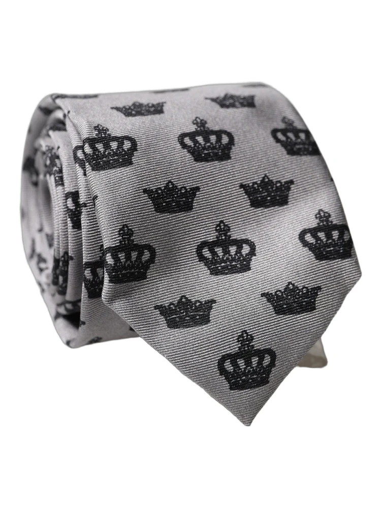 Gray Crown Fantasy Silk Adjustable Men Tied Necktie Tie