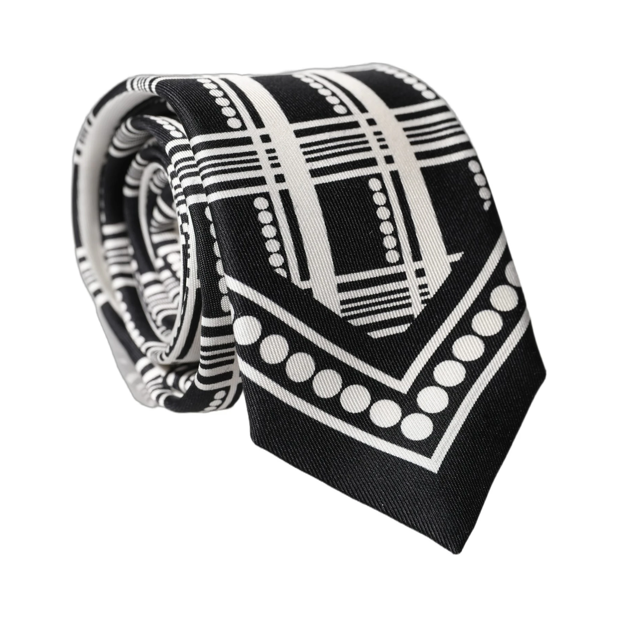Black White Abstract Silk Adjustable Men Tied Necktie Tie
