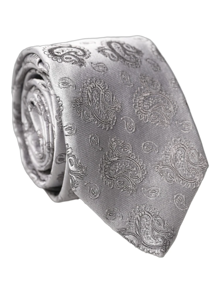 Silver Gray Paisley Silk Adjustable Men Tied Necktie Tie