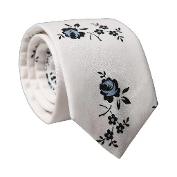 White Floral Fantasy Cotton Adjustable Men Necktie Tie