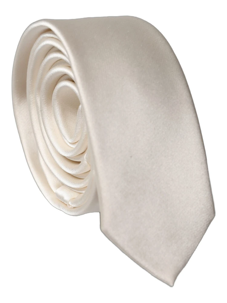 Off White Solid 100% Silk Adjustable Men Tied Necktie Tie