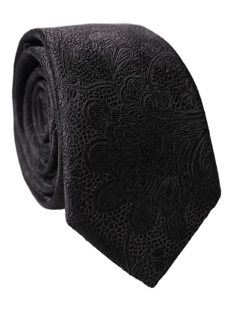 Black Floral Brocade Silk Adjustable Men Tied Necktie Tie