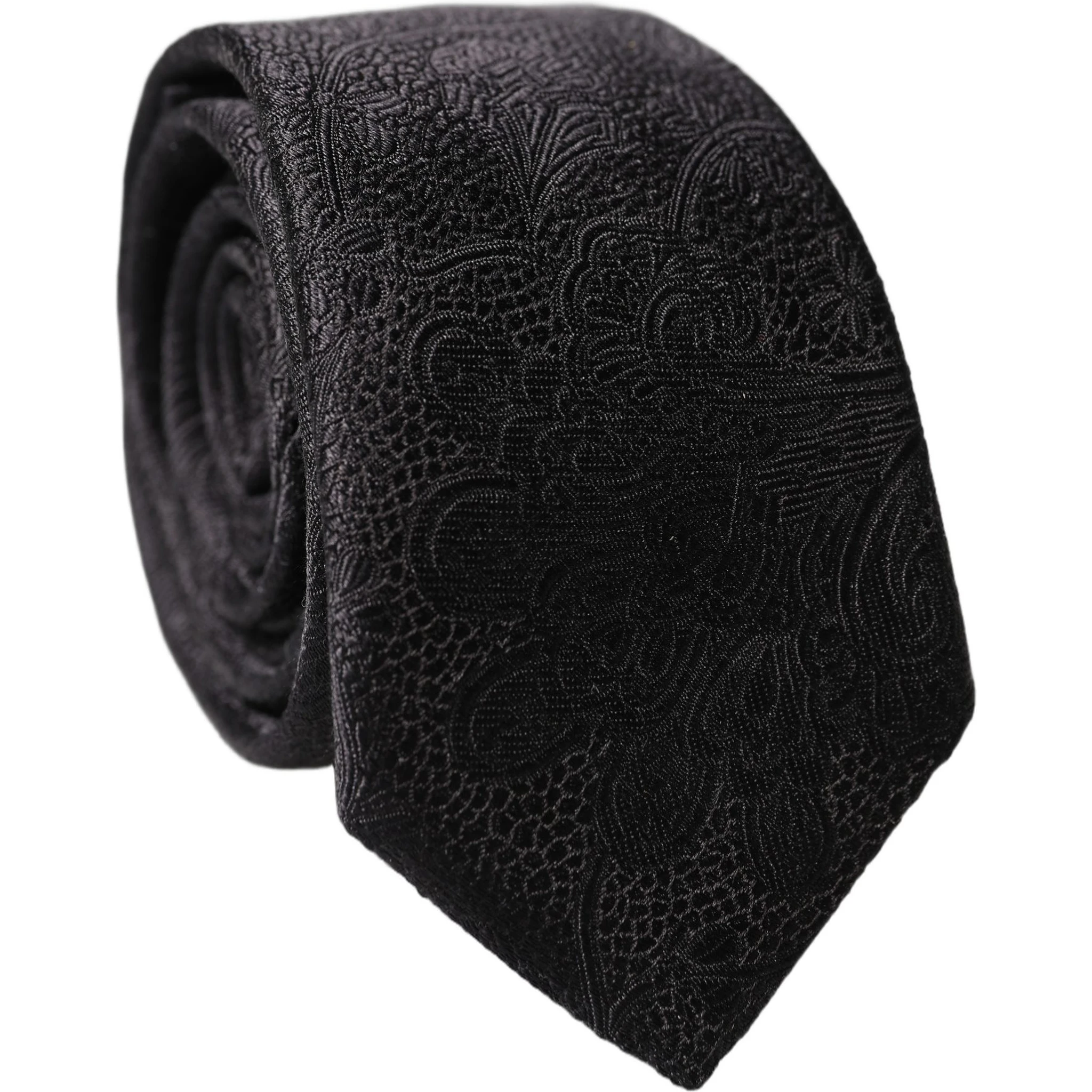 Black Floral Brocade Silk Adjustable Men Tied Necktie Tie