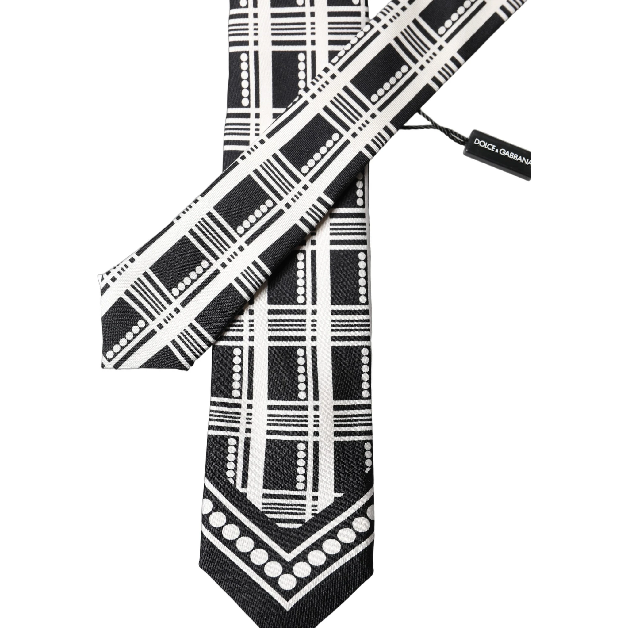 Black White Abstract Silk Adjustable Men Tied Necktie Tie