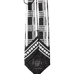 Black White Abstract Silk Adjustable Men Tied Necktie Tie