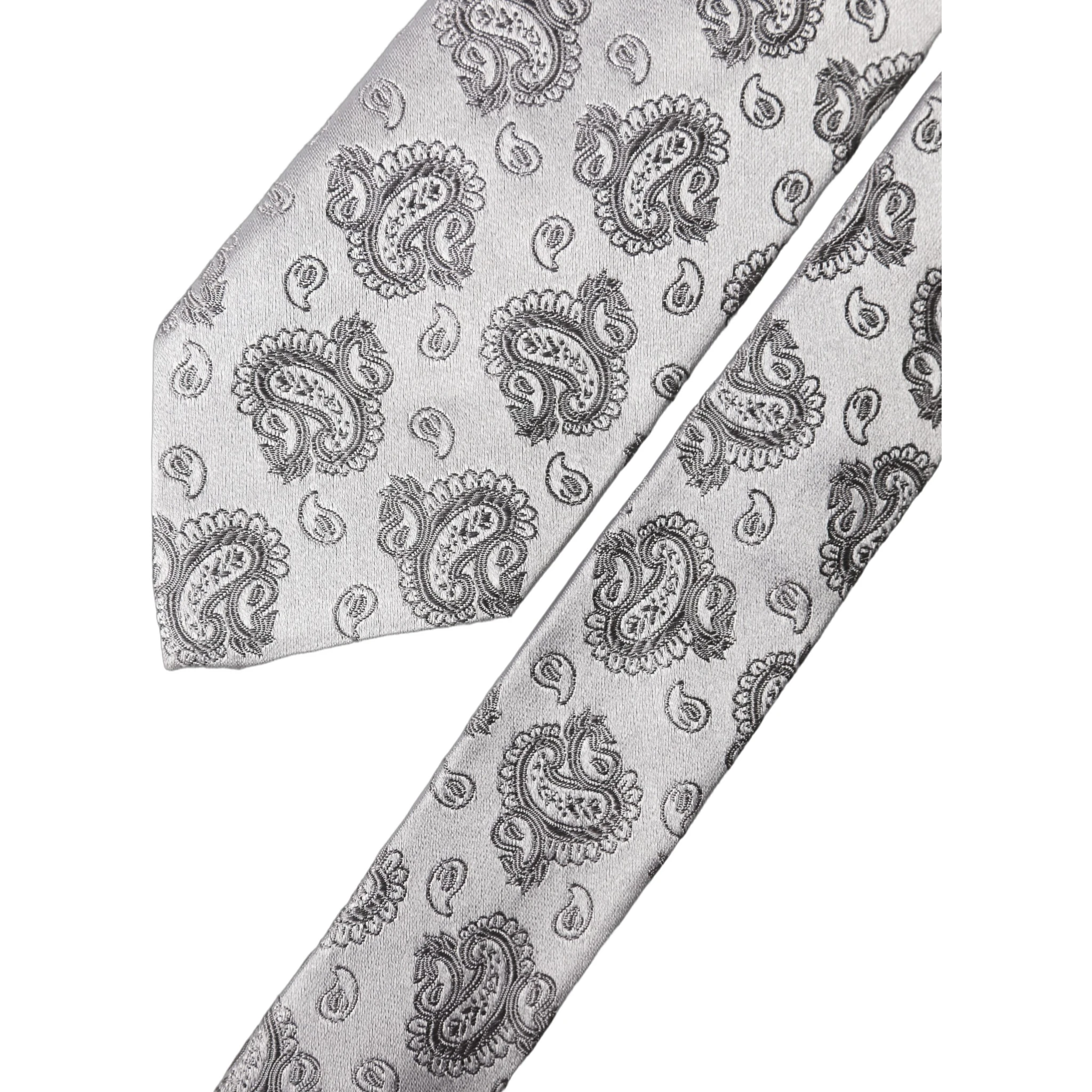 Silver Gray Paisley Silk Adjustable Men Tied Necktie Tie