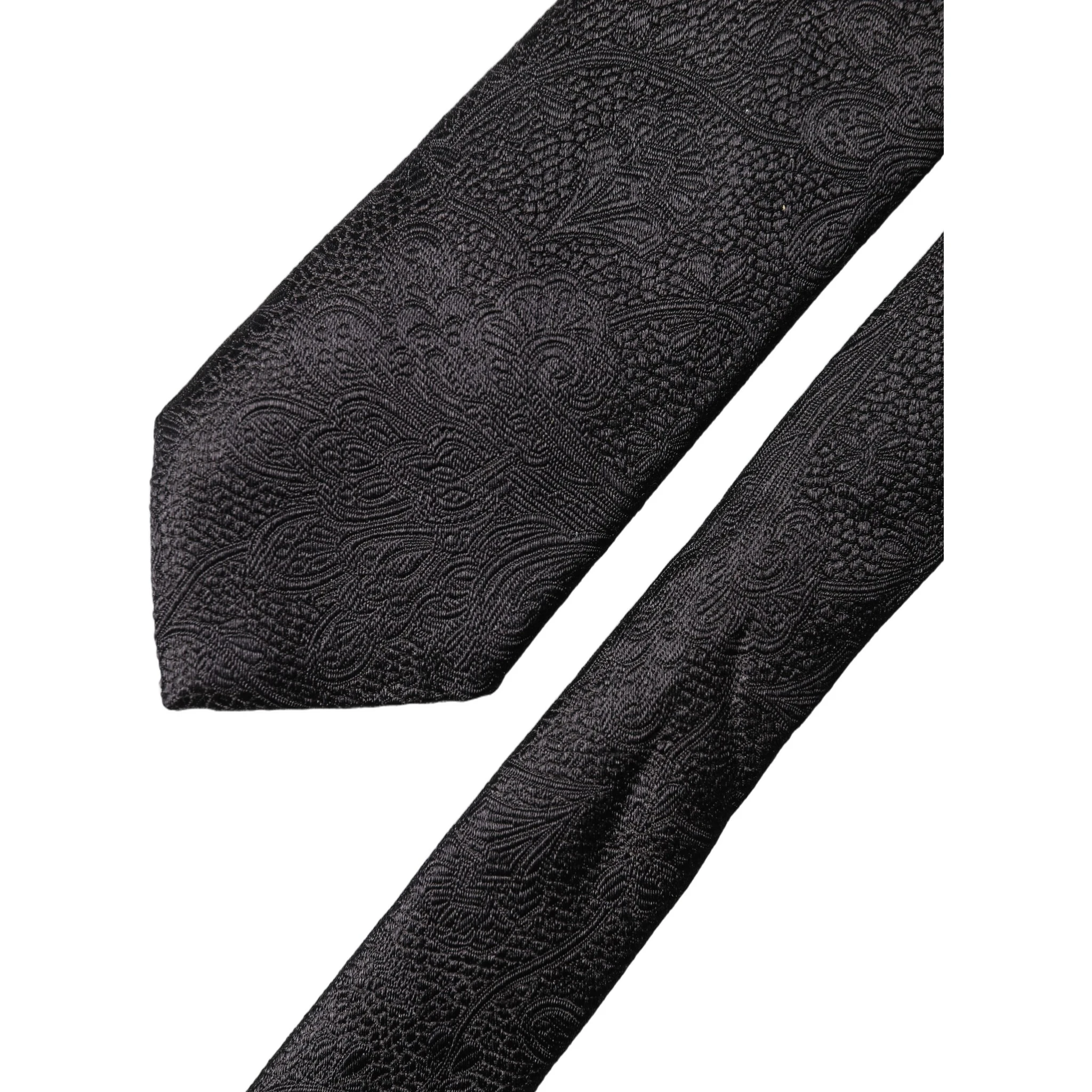 Black Floral Brocade Silk Adjustable Men Tied Necktie Tie