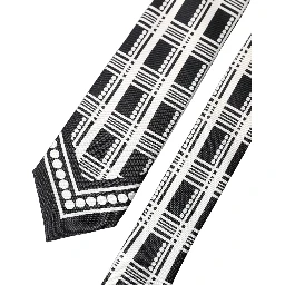 Black White Abstract Silk Adjustable Men Tied Necktie Tie