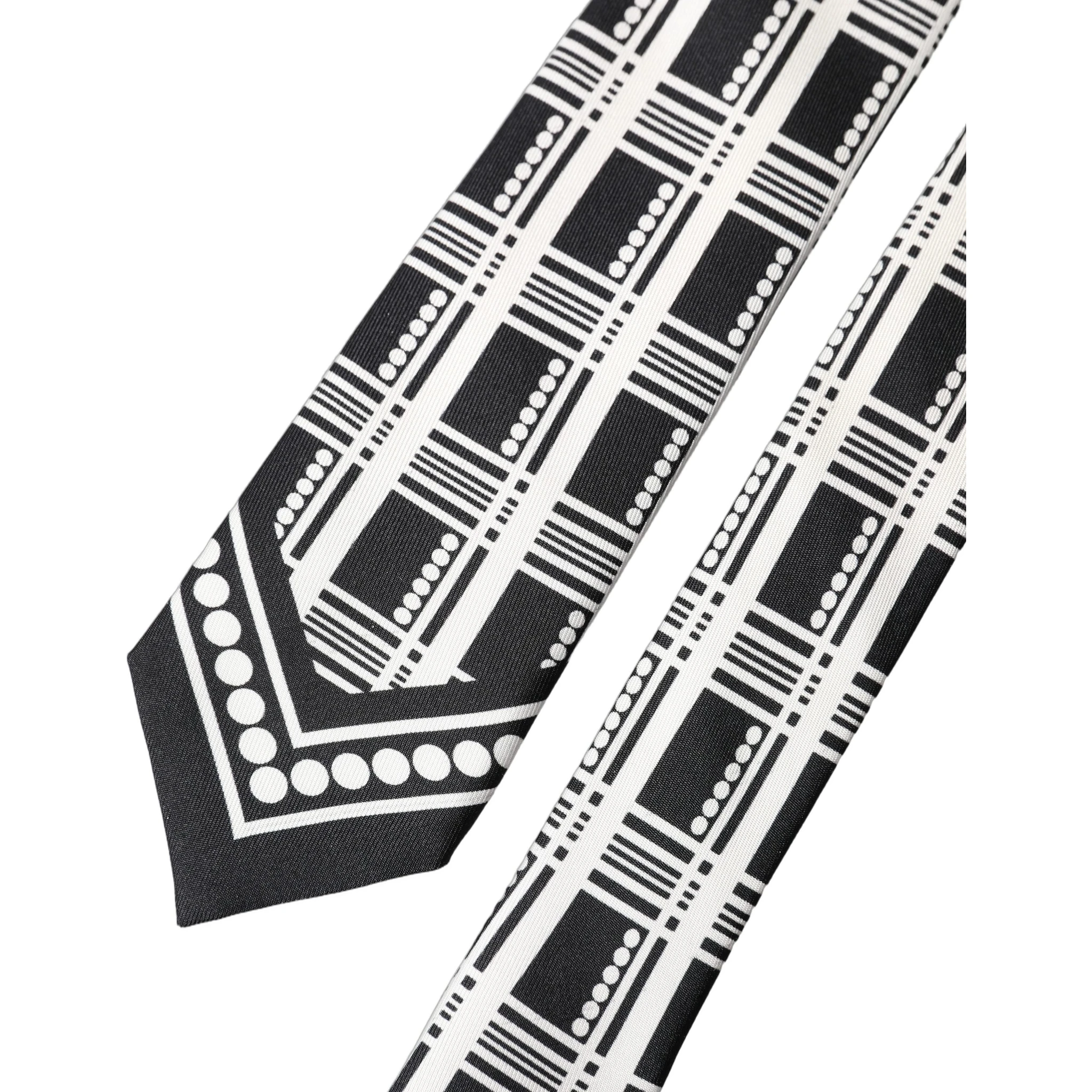 Black White Abstract Silk Adjustable Men Tied Necktie Tie