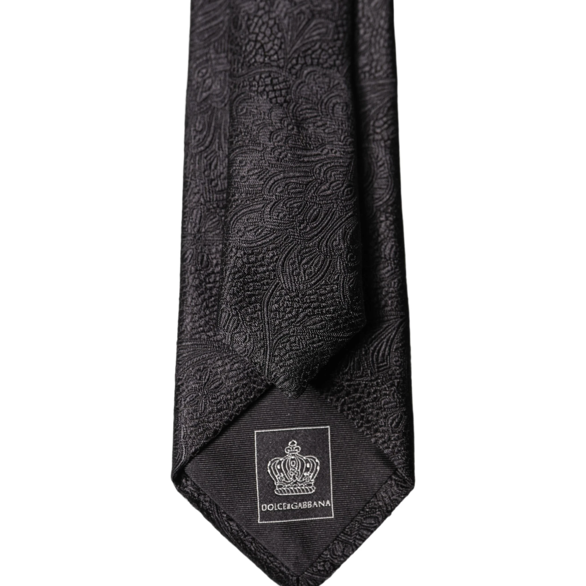 Black Floral Brocade Silk Adjustable Men Tied Necktie Tie
