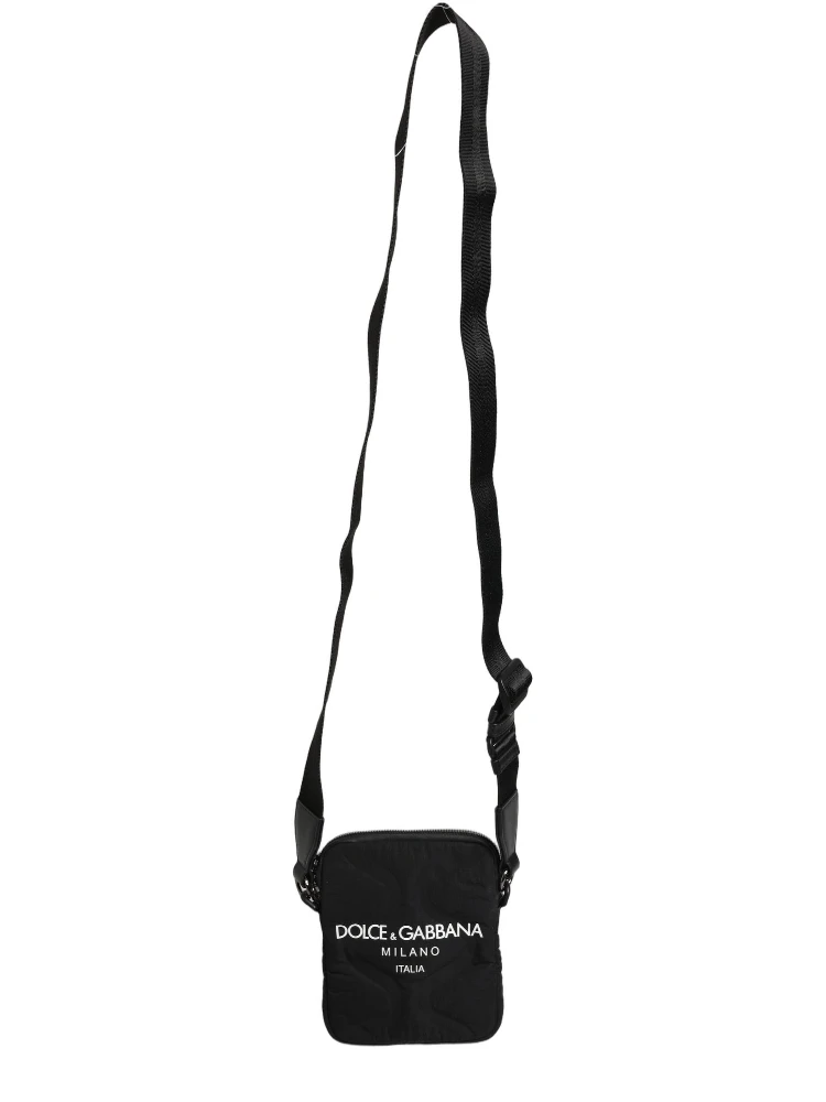 Black Nylon Rubberized Logo Print Crossbody Borse Bag alternative