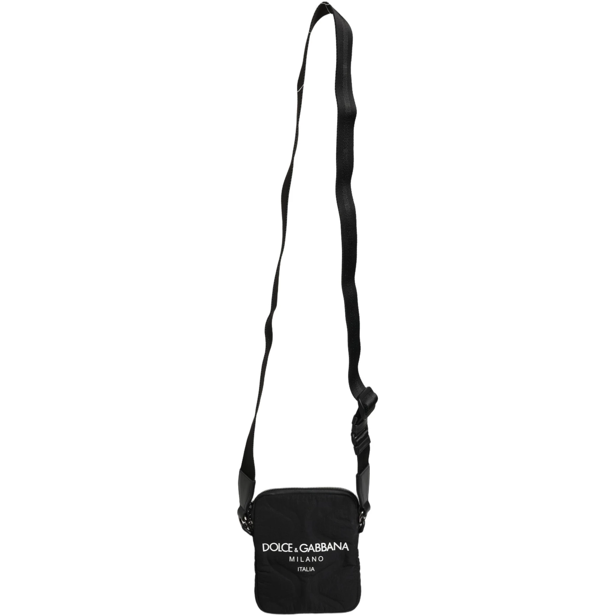 Black Nylon Rubberized Logo Print Crossbody Borse Bag