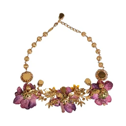 Gold Brass Mix Fiori Flowers Crystal Chain Necklace