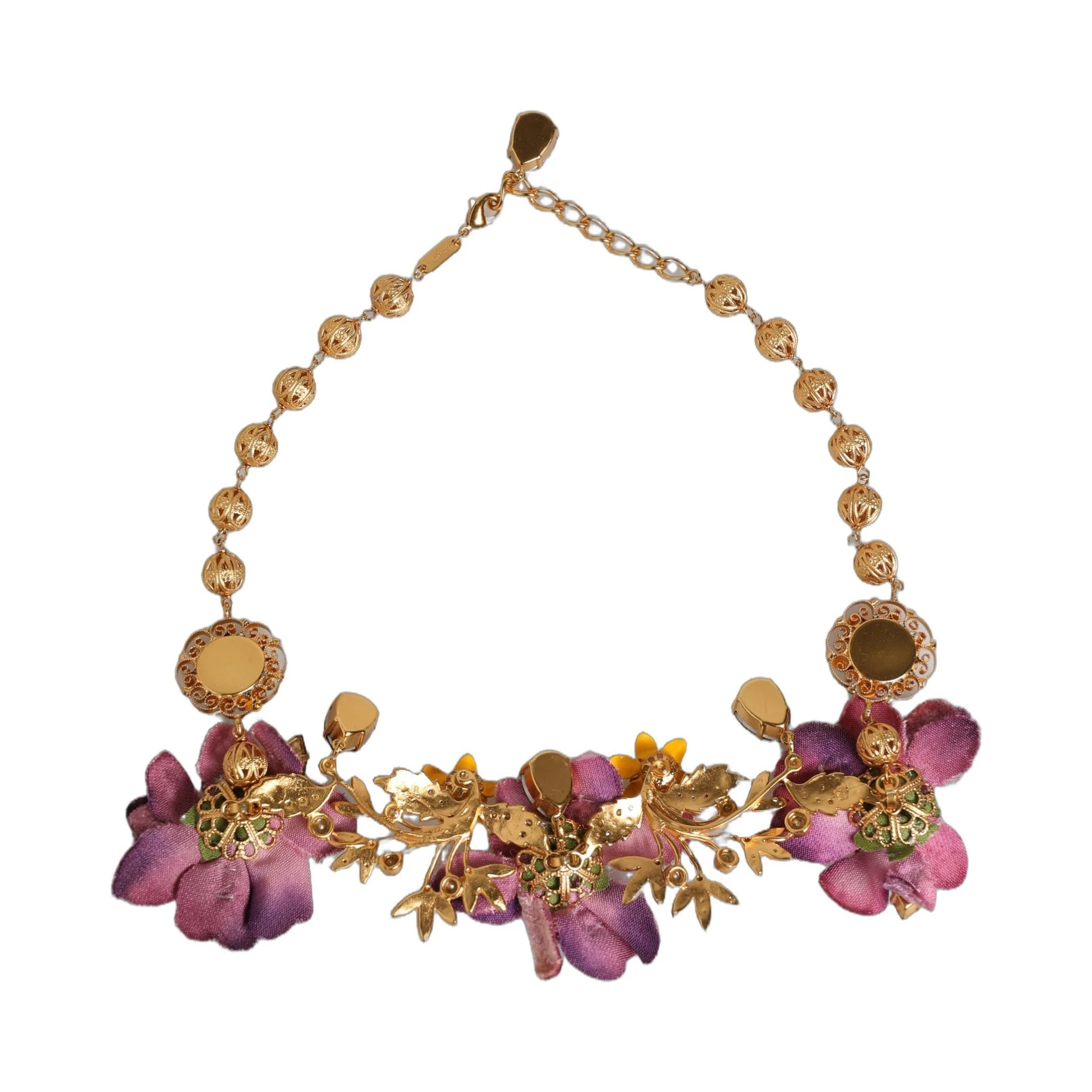 Gold Brass Mix Fiori Flowers Crystal Chain Necklace