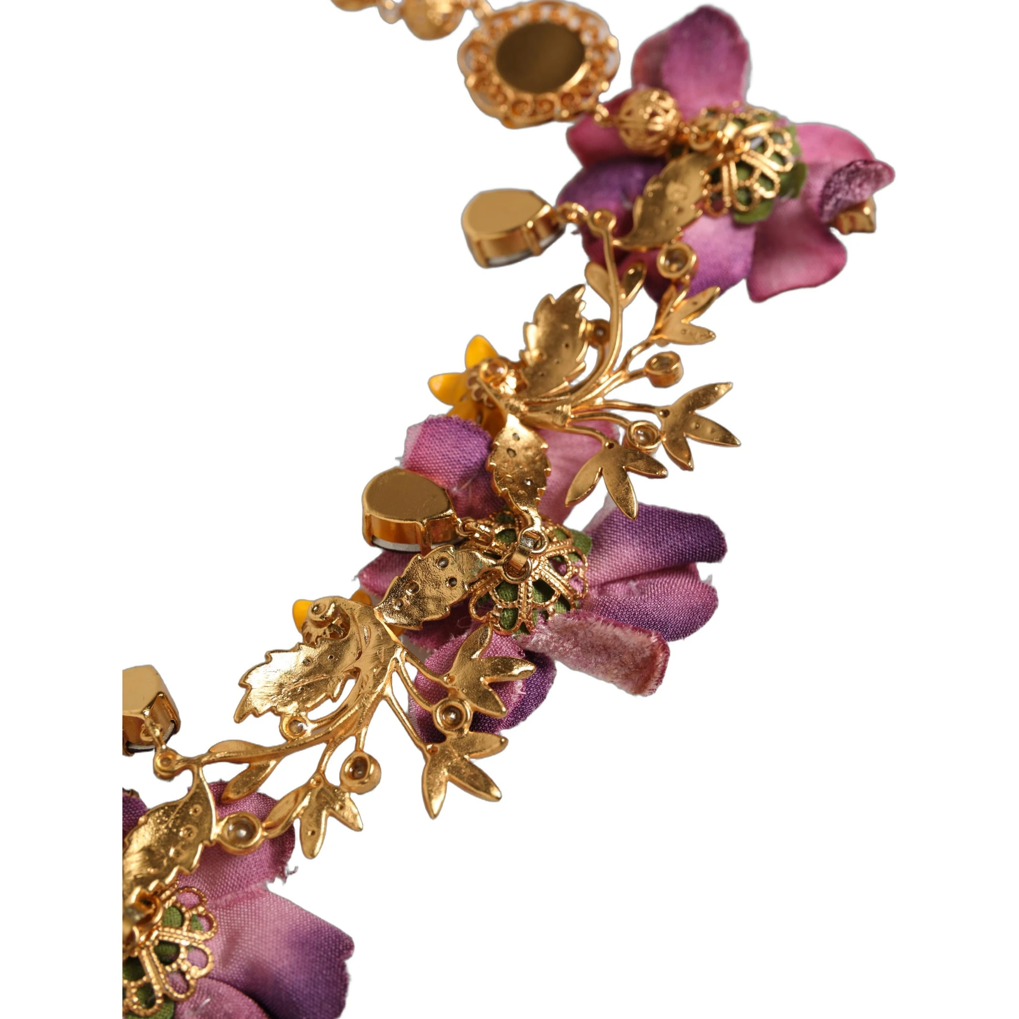 Gold Brass Mix Fiori Flowers Crystal Chain Necklace
