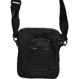 Black Nylon Rubberized Logo Print Crossbody Borse Bag