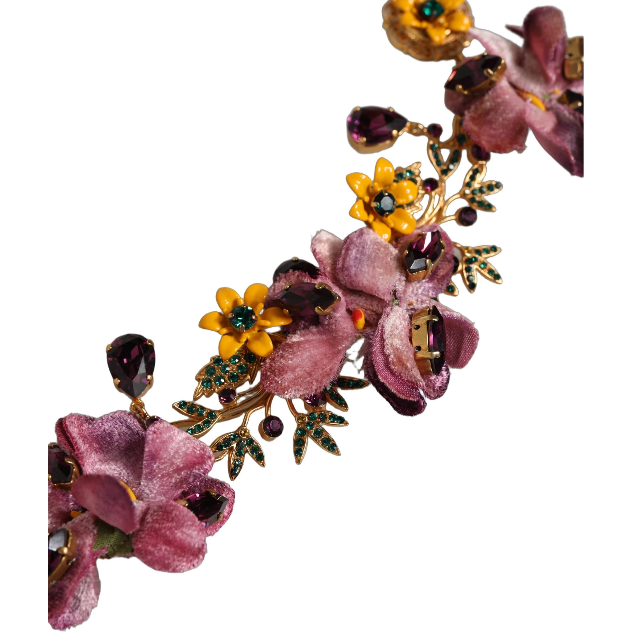 Gold Brass Mix Fiori Flowers Crystal Chain Necklace