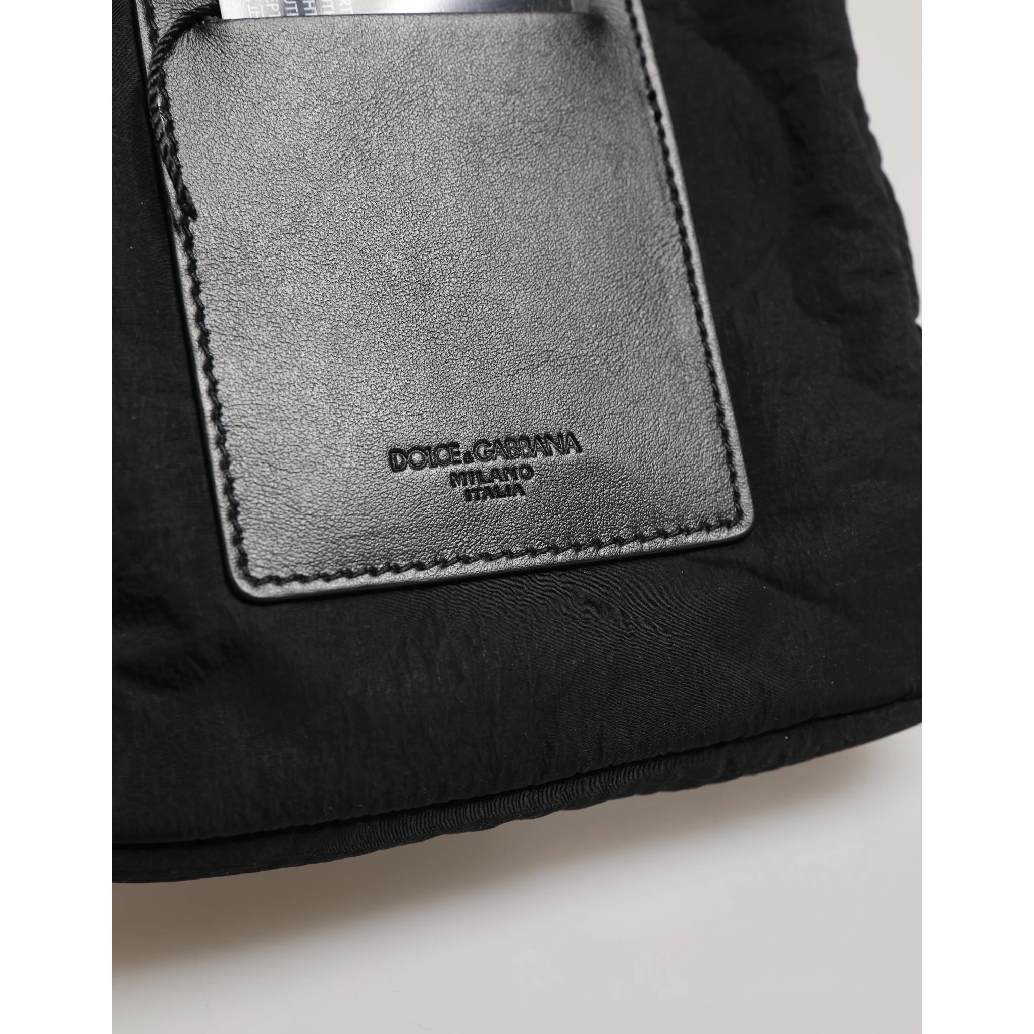Black Nylon Rubberized Logo Print Crossbody Borse Bag