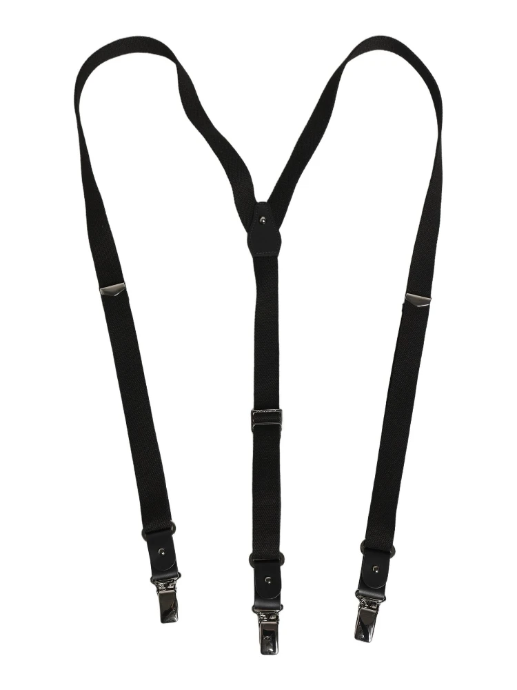 Black Cotton Leather Elastic Y-back Metal Clips Suspender