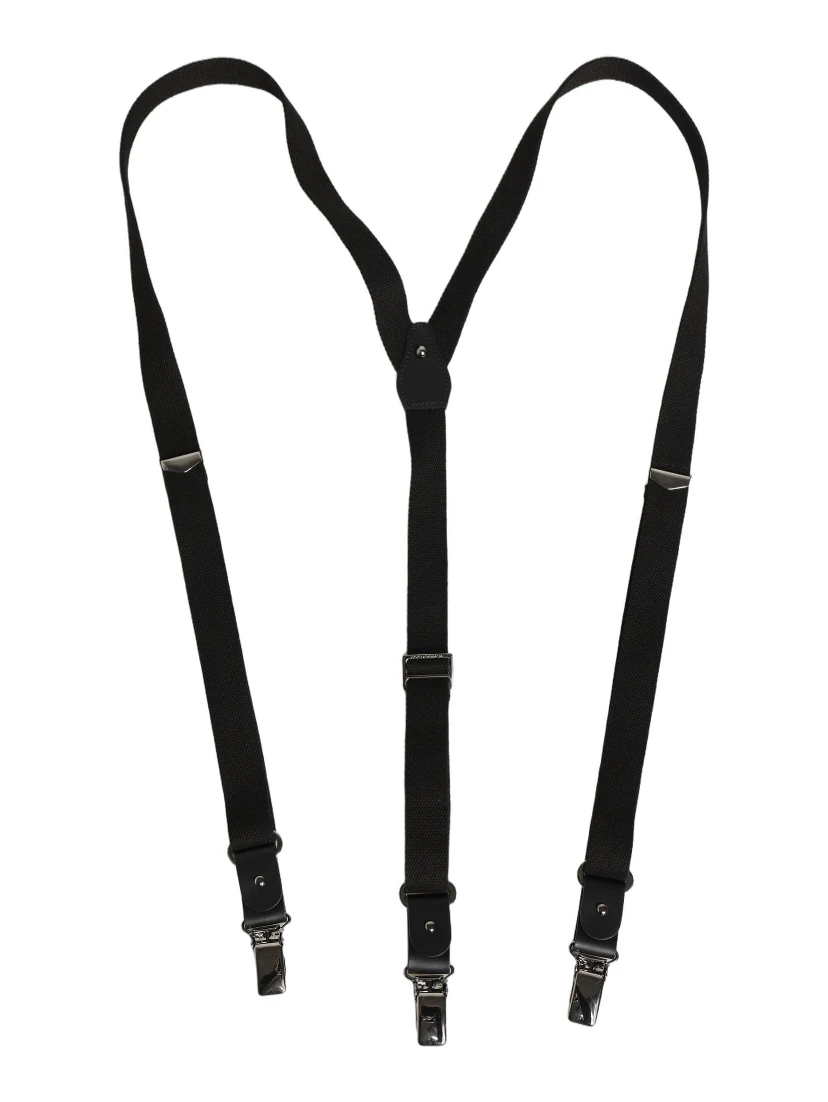 Black Cotton Leather Elastic Y-back Metal Clips Suspender