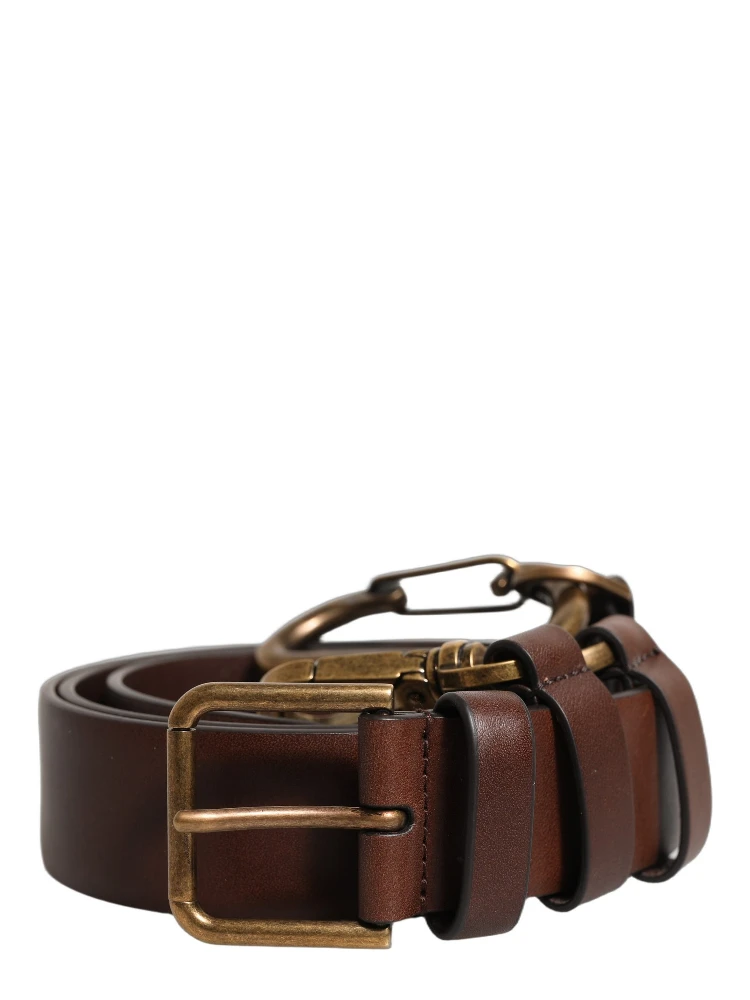 Brown Calfskin Leather Gold Metal Buckle Belt alternative