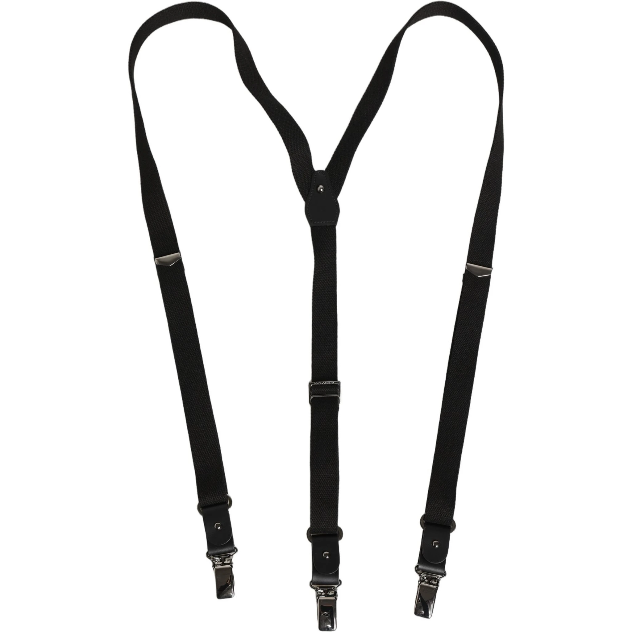 Black Cotton Leather Elastic Y-back Metal Clips Suspender