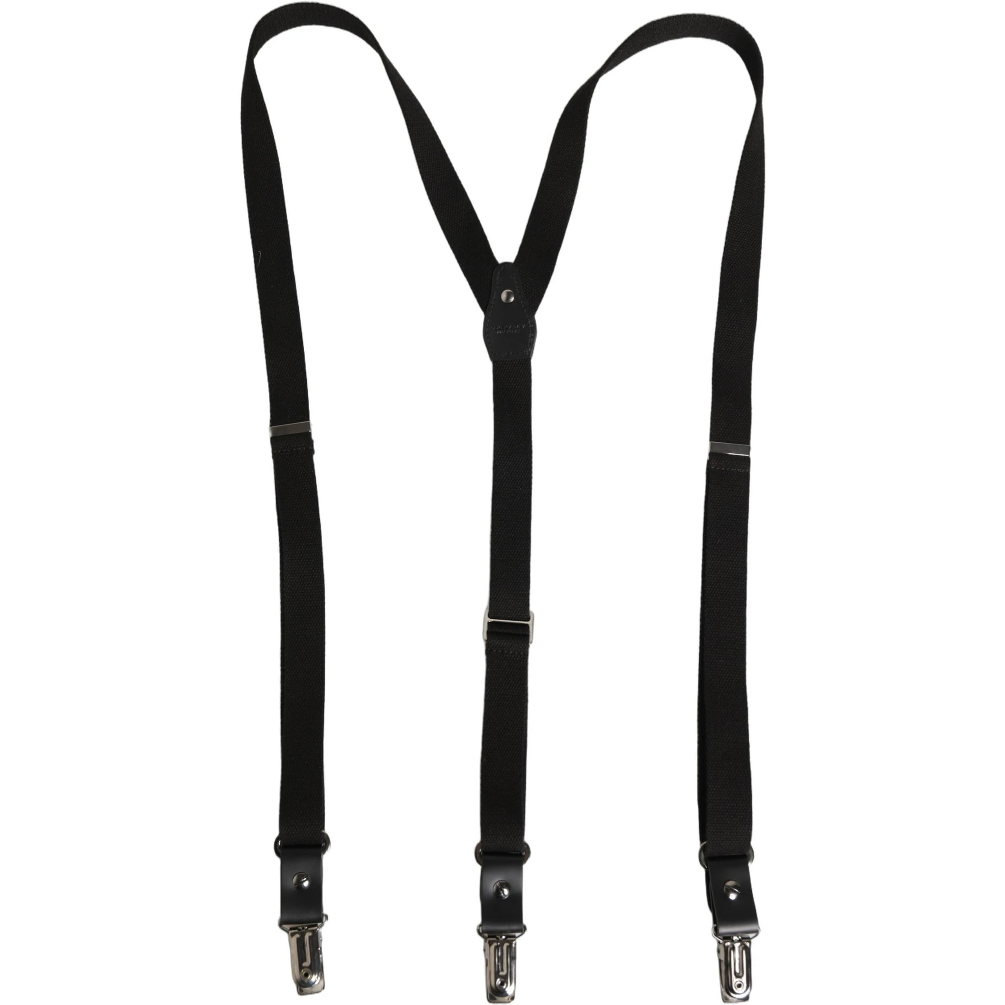 Black Cotton Leather Elastic Y-back Metal Clips Suspender
