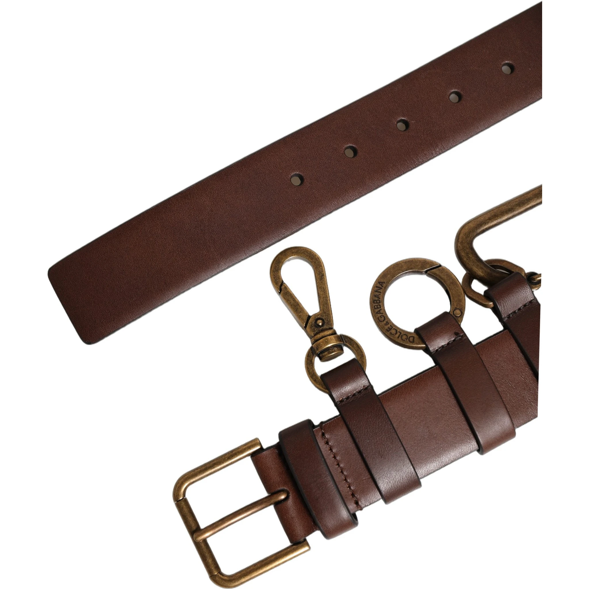 Brown Calfskin Leather Gold Metal Buckle Belt