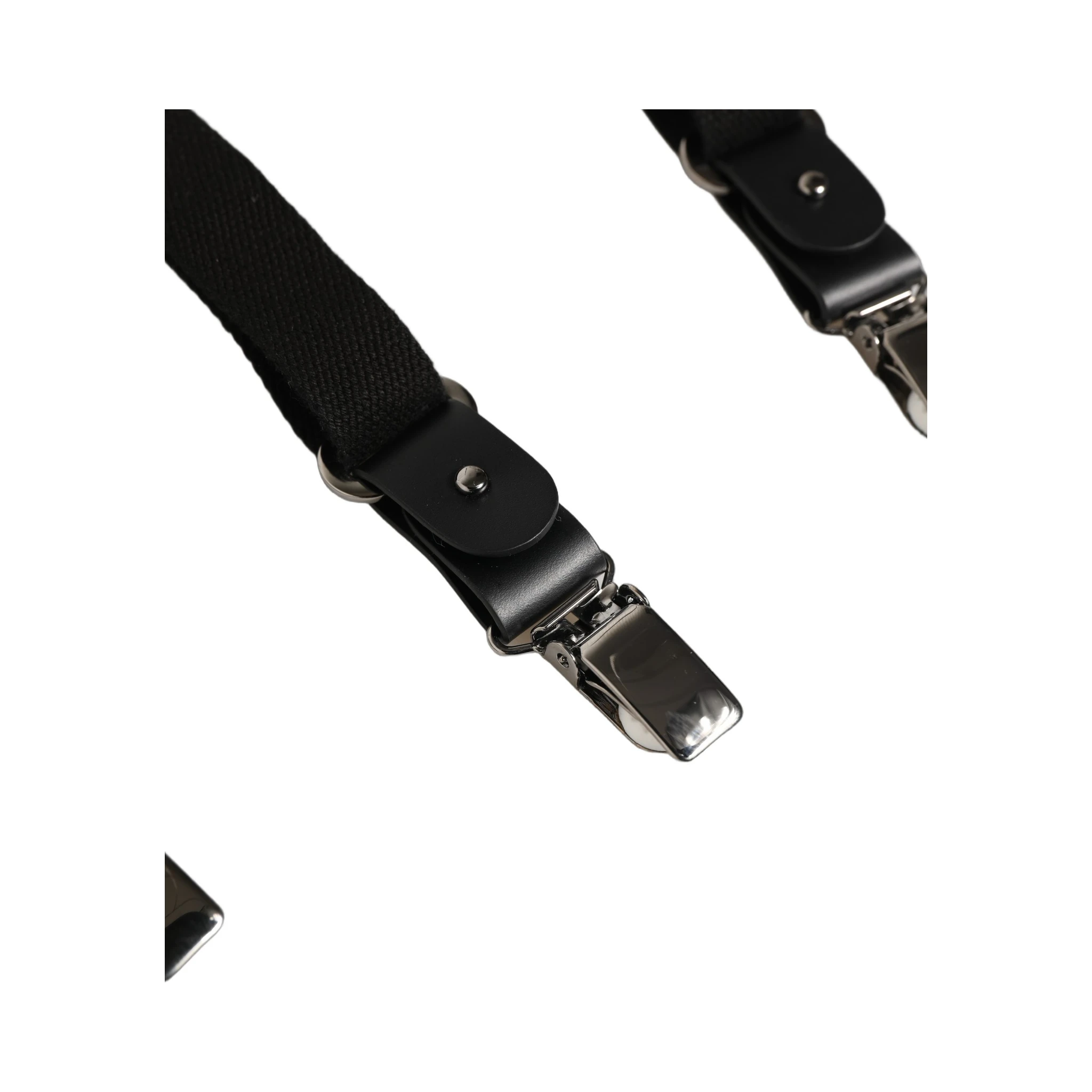 Black Cotton Leather Elastic Y-back Metal Clips Suspender