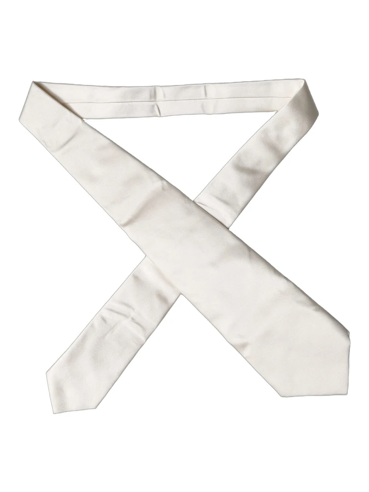 Off White Solid Silk Adjustable Women Tied Necktie Tie