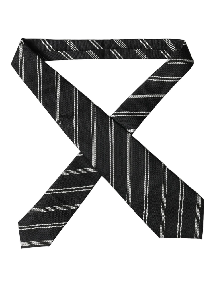 Black White Stripes Silk Adjustable Women Necktie Tie