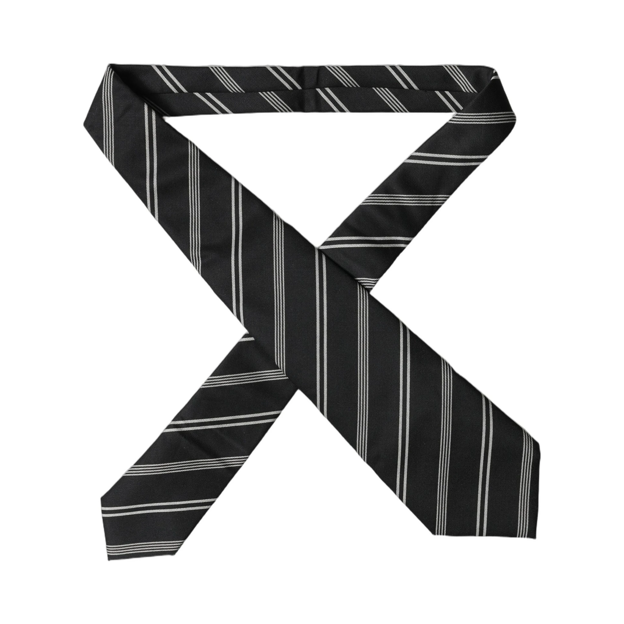 Black White Stripes Silk Adjustable Women Necktie Tie