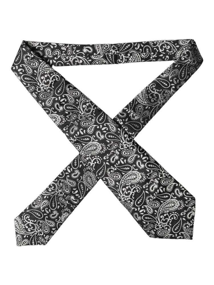 Black White Paisley Silk Adjustable Women Necktie Tie