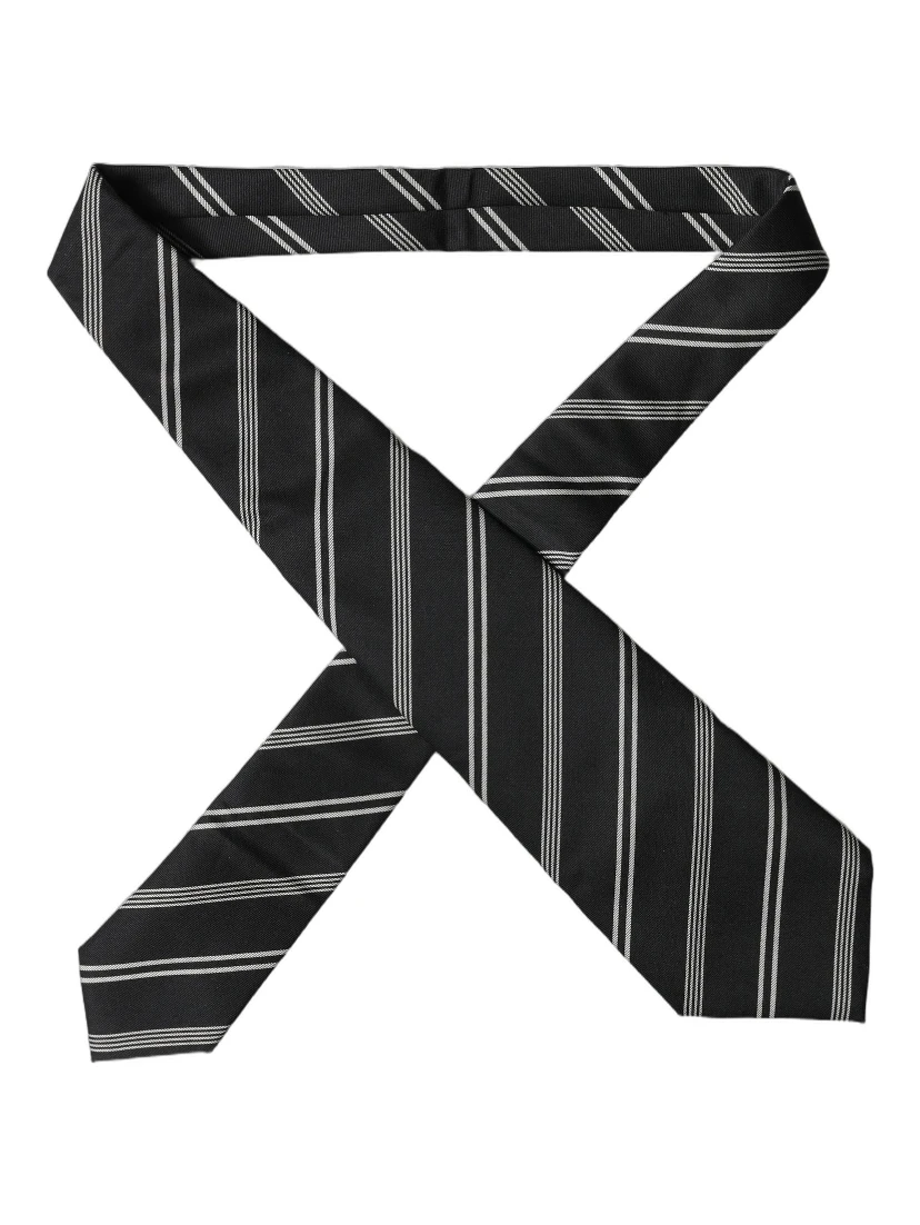 Black White Stripes Silk Adjustable Women Necktie Tie