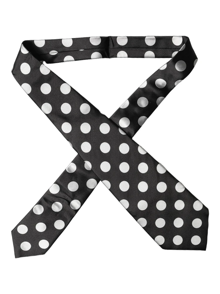 Black White Polka Dot Silk Adjustable Women Necktie Tie alternative