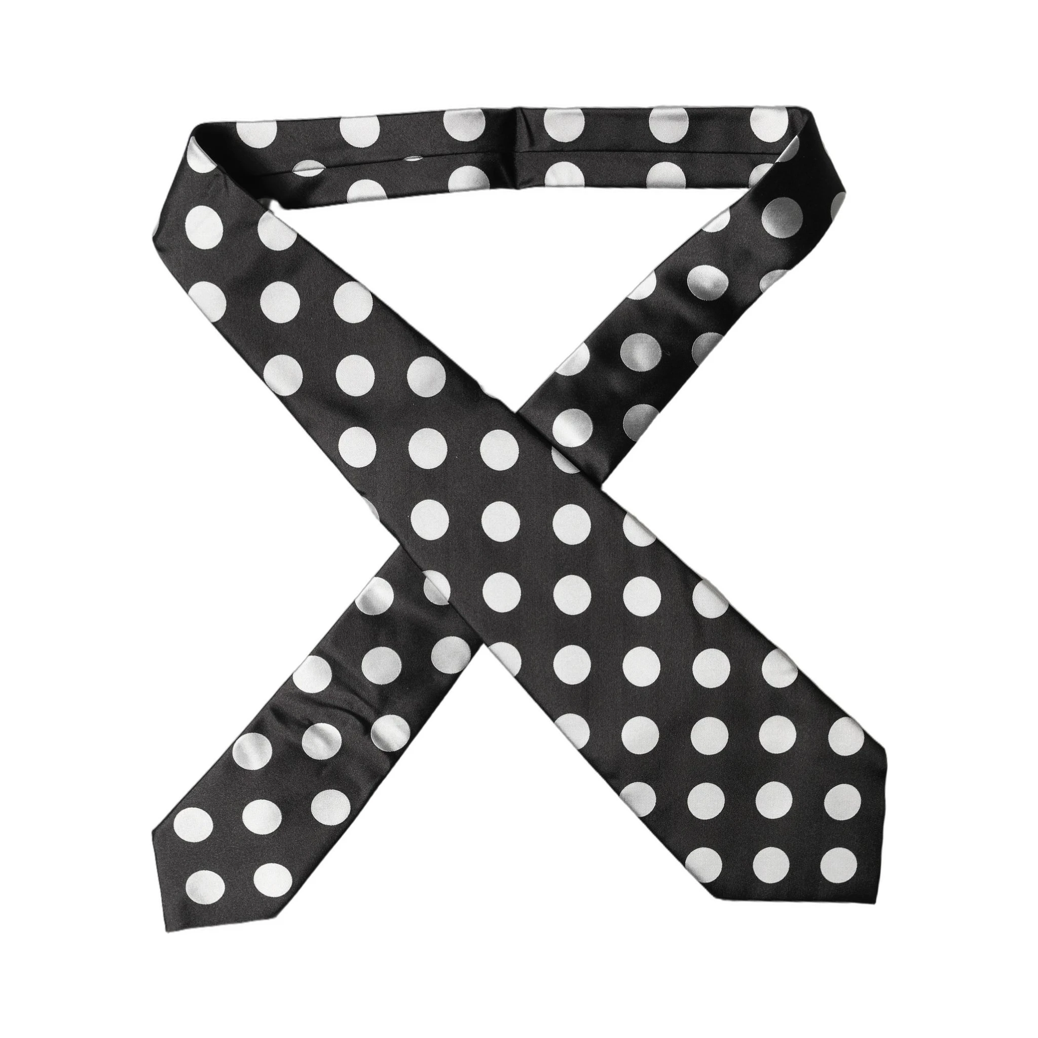 Black White Polka Dot Silk Adjustable Women Necktie Tie
