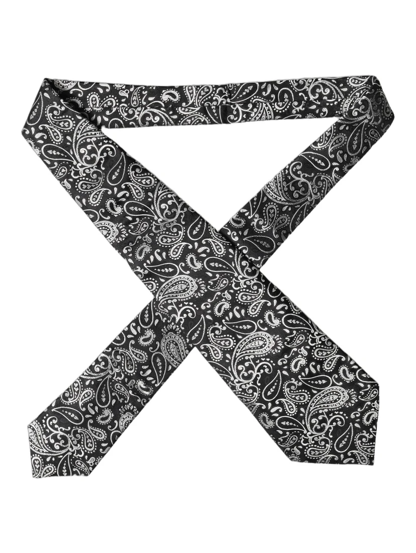 Black White Paisley Silk Adjustable Women Necktie Tie