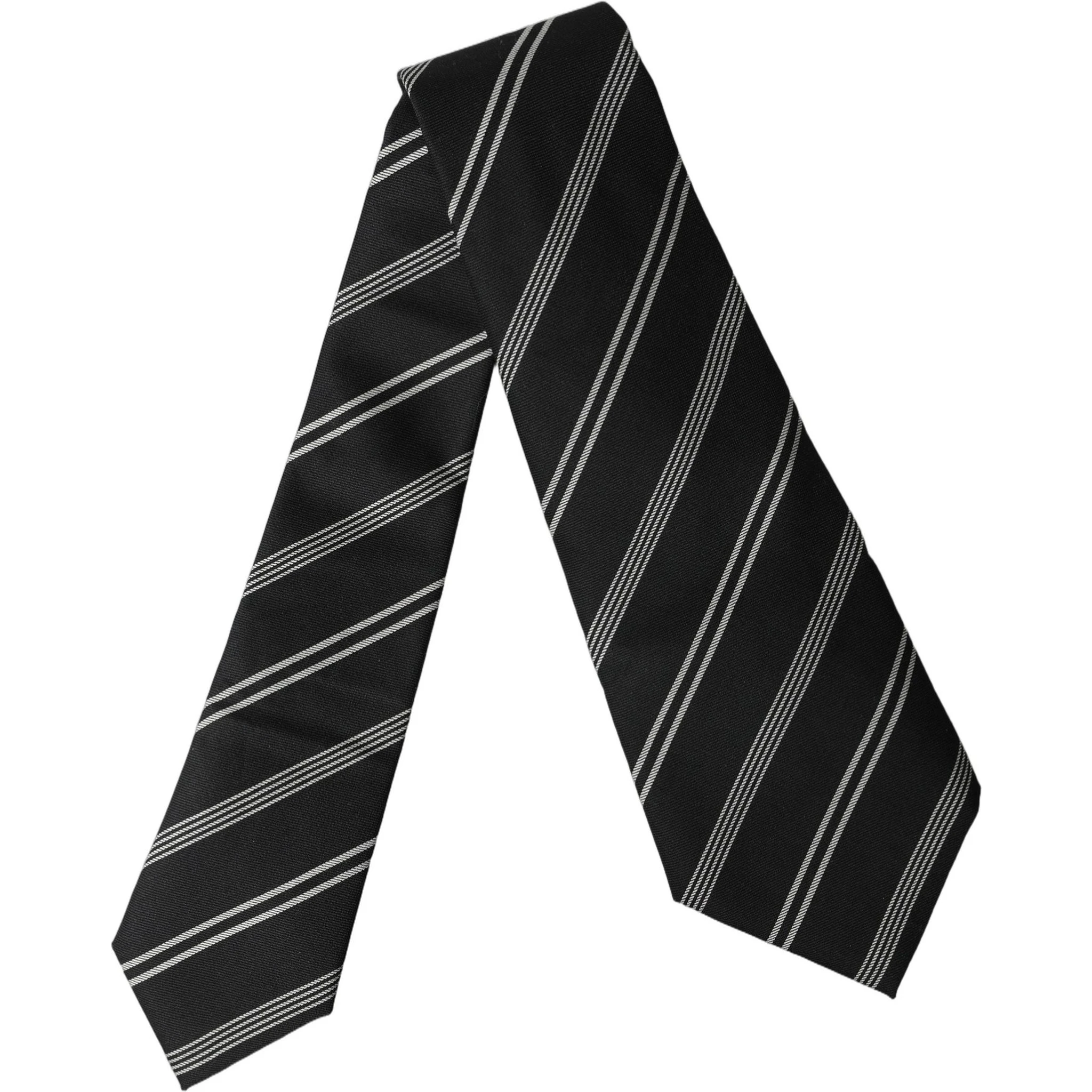 Black White Stripes Silk Adjustable Women Necktie Tie